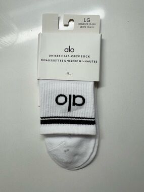 ALO Yoga White Half-Crew Athletic Socks with Black Stripe